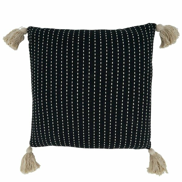 Vecindario 18 in. Stitched Tassel Square Throw Pillow with Poly Filling, Black VE2658579